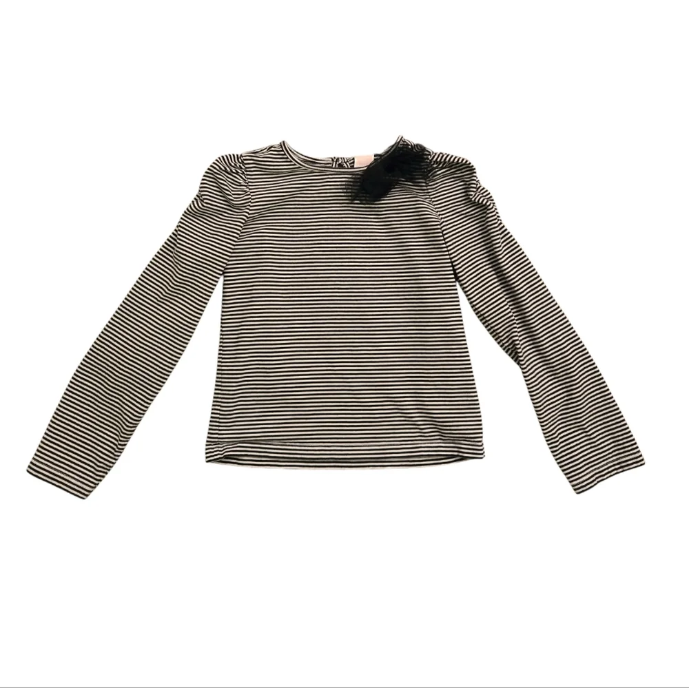 Janie and Jack black and white striped long sleeved top with tulle accent